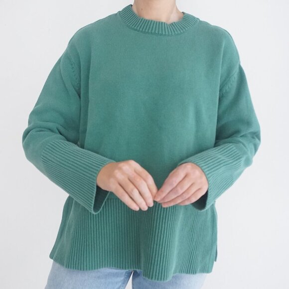 Vintage Gap Green Fine Knit Ribbed Lightweight Thick Cotton Sweater Large - Picture 2 of 10